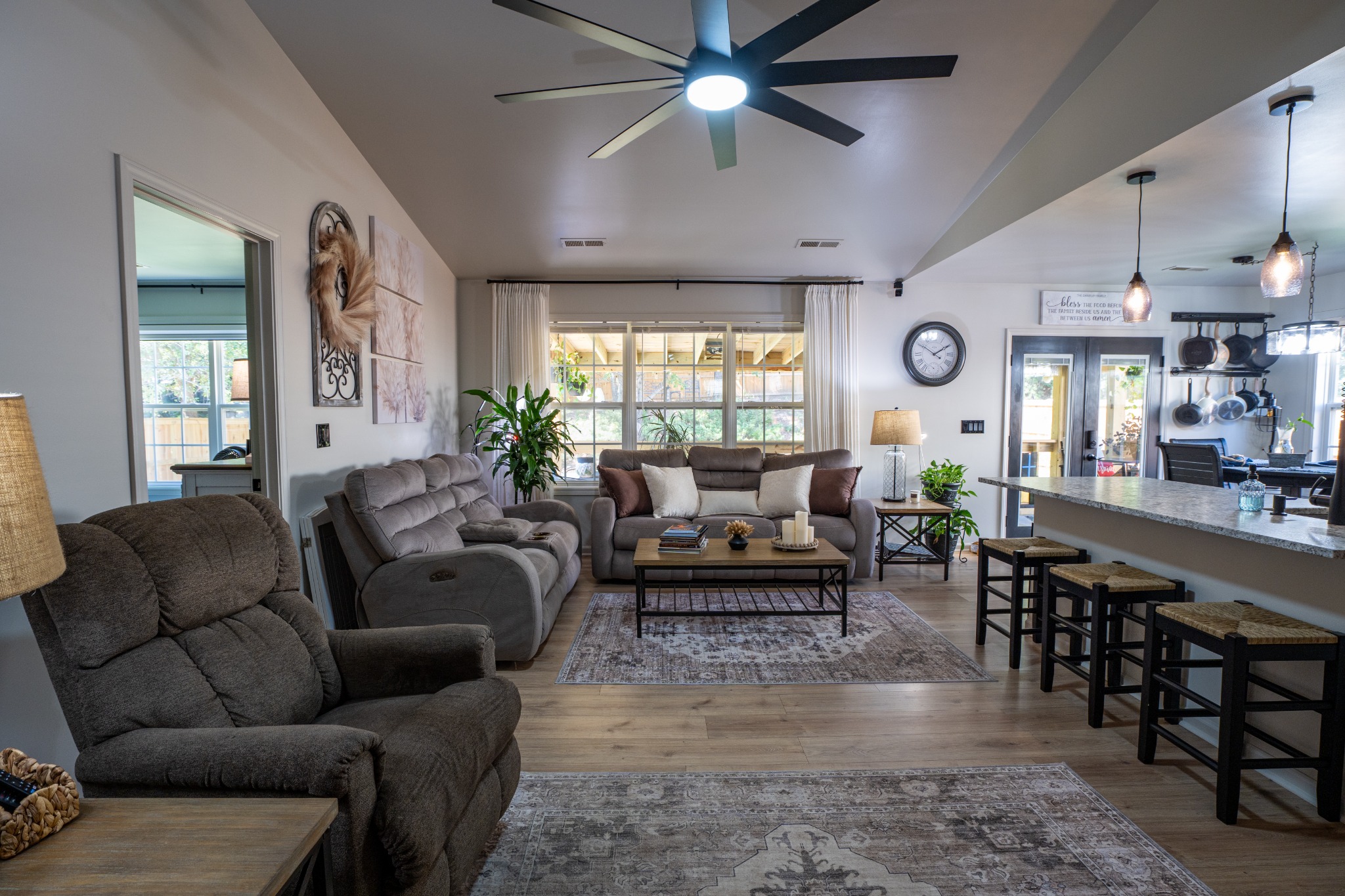 Living room and open-plan real estate photograph